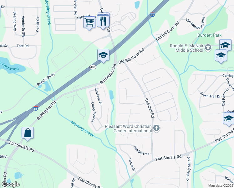 map of restaurants, bars, coffee shops, grocery stores, and more near 290 Magnolia Walk Lane in Atlanta
