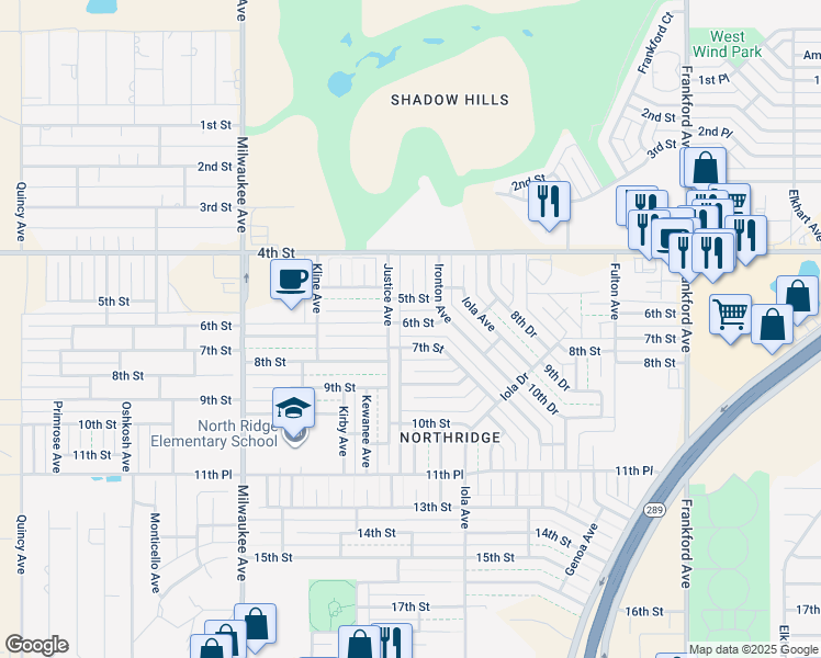map of restaurants, bars, coffee shops, grocery stores, and more near 6116 7th Street in Lubbock