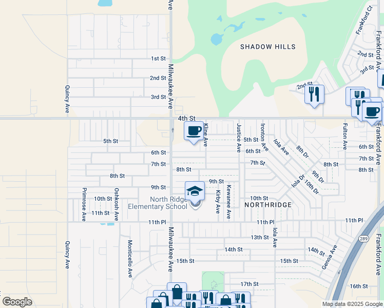 map of restaurants, bars, coffee shops, grocery stores, and more near 6307 7th Street in Lubbock