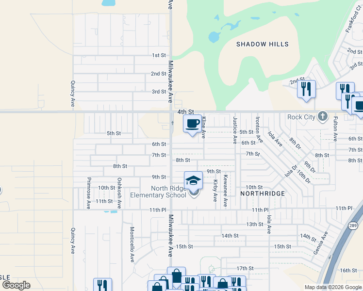 map of restaurants, bars, coffee shops, grocery stores, and more near 6321 7th Street in Lubbock