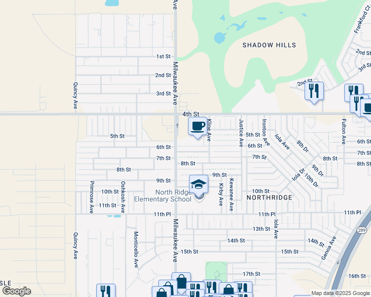 map of restaurants, bars, coffee shops, grocery stores, and more near 6321 7th Street in Lubbock