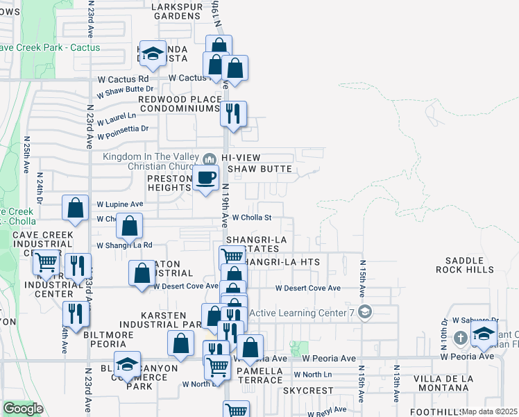 map of restaurants, bars, coffee shops, grocery stores, and more near 1820 West Cholla Street in Phoenix