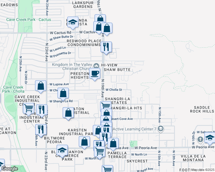 map of restaurants, bars, coffee shops, grocery stores, and more near in Phoenix