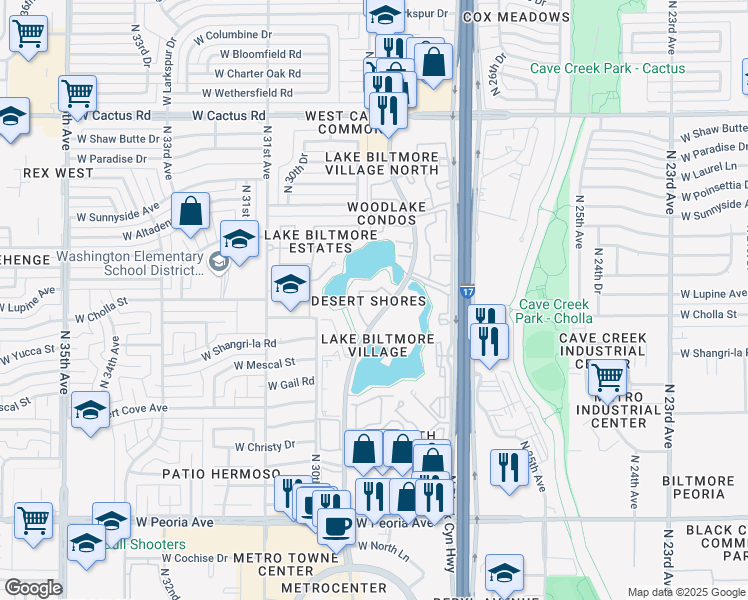 map of restaurants, bars, coffee shops, grocery stores, and more near in Phoenix