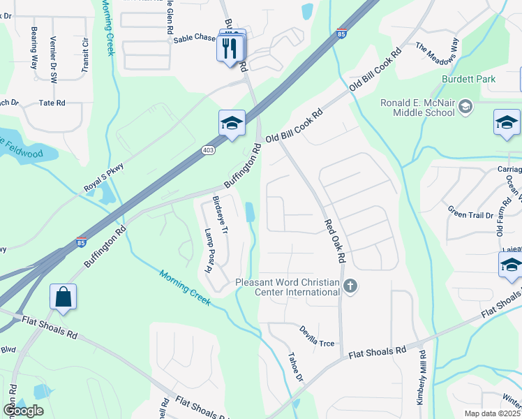 map of restaurants, bars, coffee shops, grocery stores, and more near 290 Magnolia Walk Lane in Atlanta