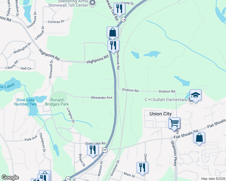 map of restaurants, bars, coffee shops, grocery stores, and more near 6067 Roosevelt Highway in Union City