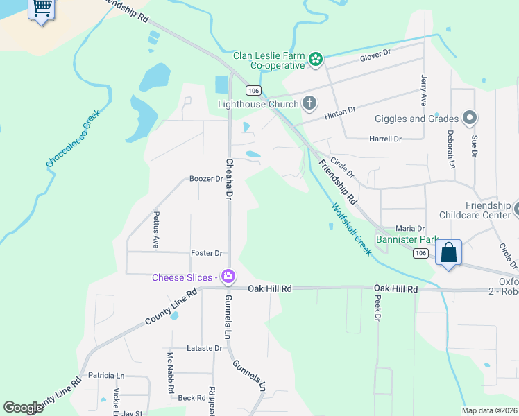 map of restaurants, bars, coffee shops, grocery stores, and more near 1913 Cheaha Drive in Oxford
