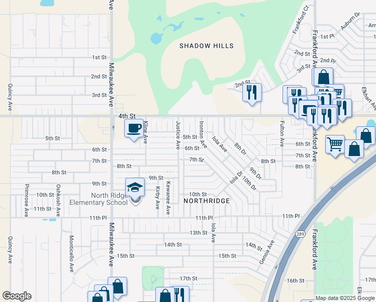map of restaurants, bars, coffee shops, grocery stores, and more near 6116 7th Street in Lubbock