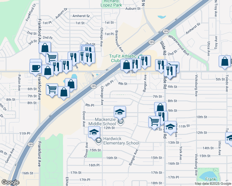 map of restaurants, bars, coffee shops, grocery stores, and more near 5431 7th Street in Lubbock