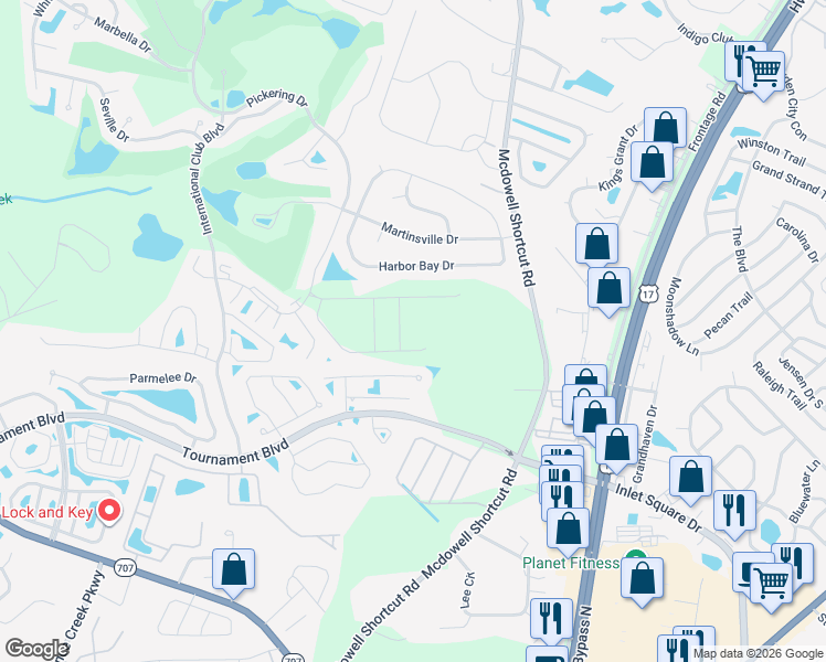 map of restaurants, bars, coffee shops, grocery stores, and more near 9835 Simonton Court in Murrells Inlet