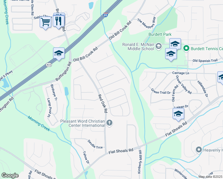map of restaurants, bars, coffee shops, grocery stores, and more near 3184 Elmwood Court in Atlanta