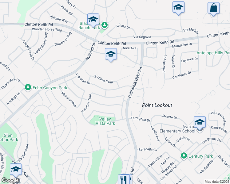 map of restaurants, bars, coffee shops, grocery stores, and more near 24102 Crowned Partridge Lane in Murrieta
