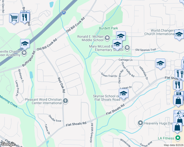 map of restaurants, bars, coffee shops, grocery stores, and more near 6230 Cedar Wood Drive in Atlanta