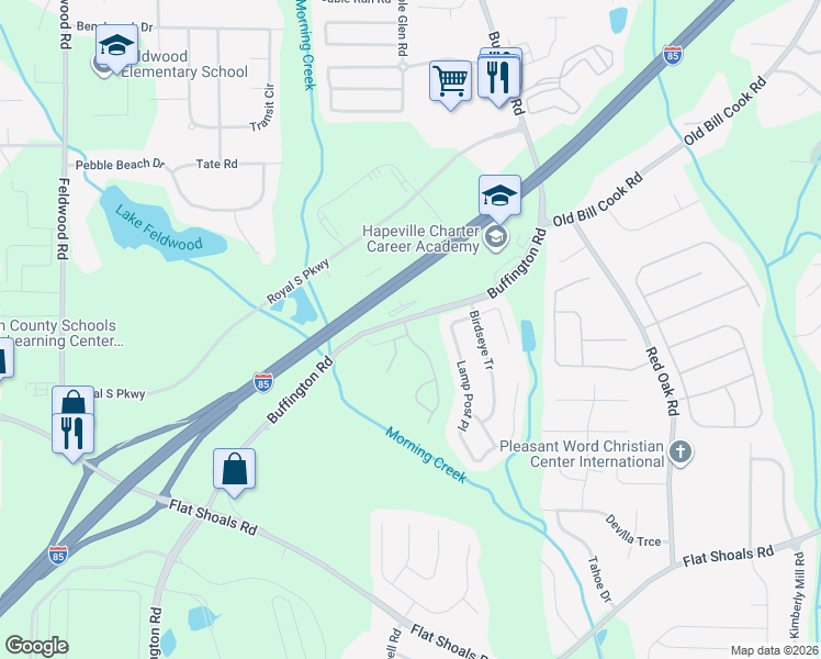 map of restaurants, bars, coffee shops, grocery stores, and more near 6131 Lamp Post Place in College Park