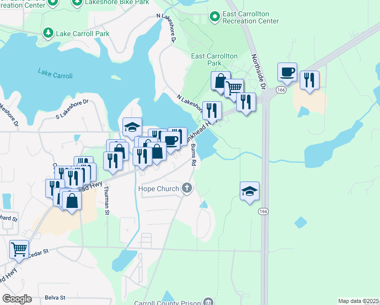 map of restaurants, bars, coffee shops, grocery stores, and more near 903 Bankhead Highway in Carrollton