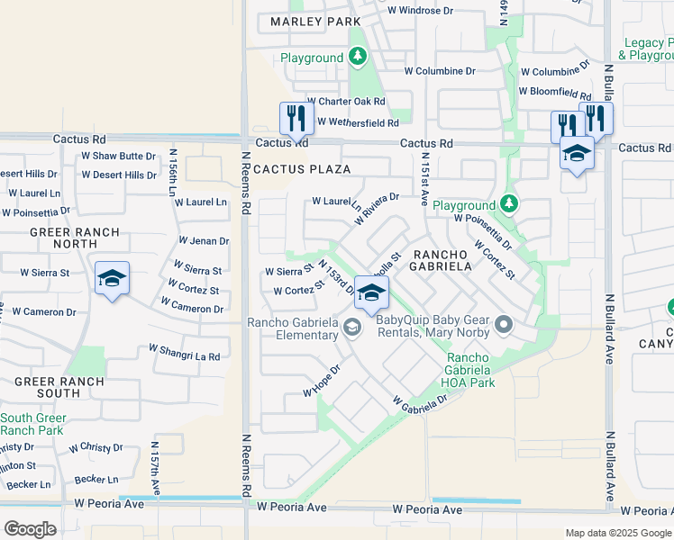 map of restaurants, bars, coffee shops, grocery stores, and more near 11625 North 153rd Drive in Surprise