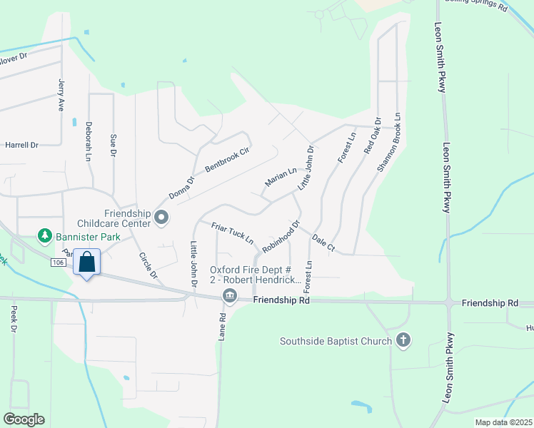 map of restaurants, bars, coffee shops, grocery stores, and more near 2029 Little John Drive in Oxford