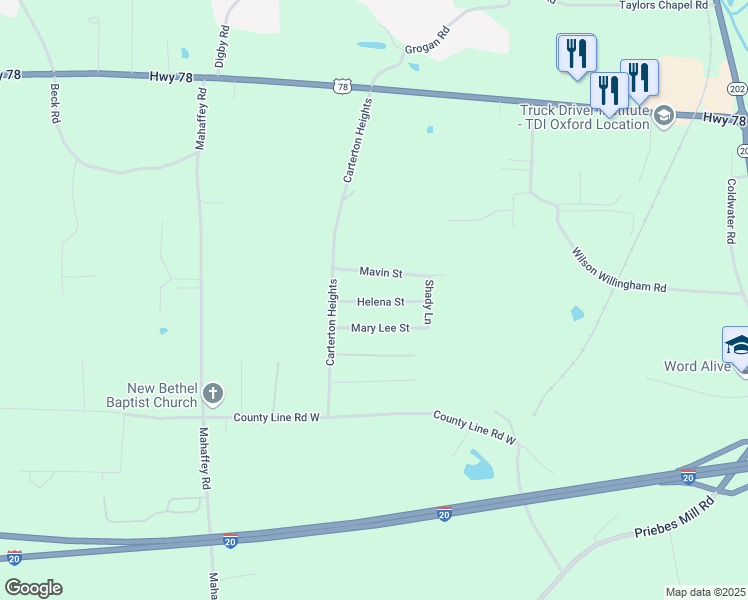 map of restaurants, bars, coffee shops, grocery stores, and more near 103 Helena Street in Eastaboga