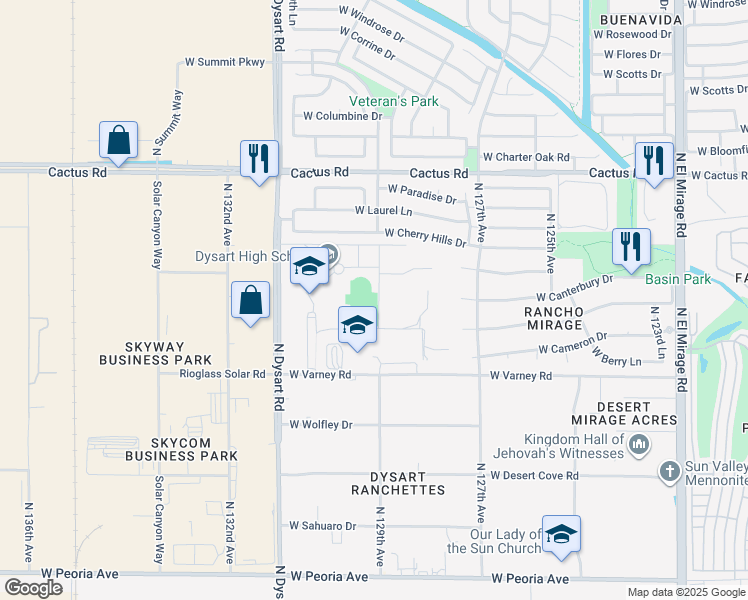 map of restaurants, bars, coffee shops, grocery stores, and more near 11405 North Dysart Road in El Mirage