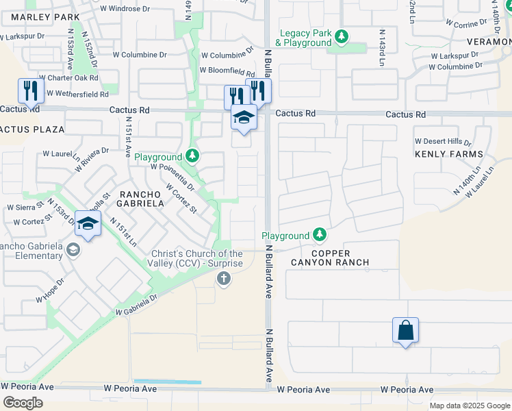 map of restaurants, bars, coffee shops, grocery stores, and more near 11947 North 147th Drive in Surprise