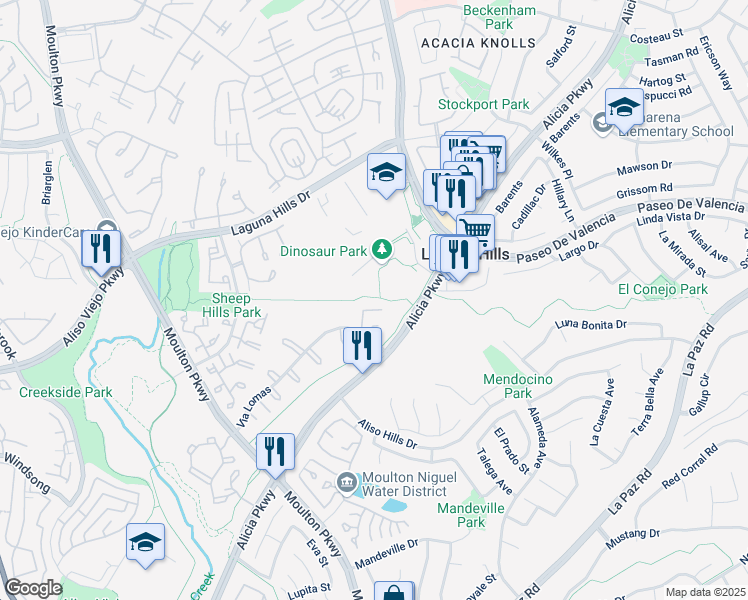 map of restaurants, bars, coffee shops, grocery stores, and more near 25279 Via Lomas in Laguna Hills