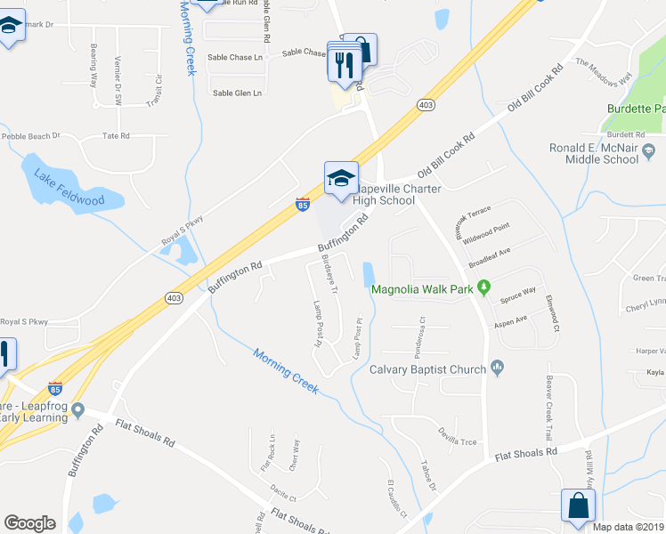 map of restaurants, bars, coffee shops, grocery stores, and more near 6008 Birdseye Tr in Atlanta