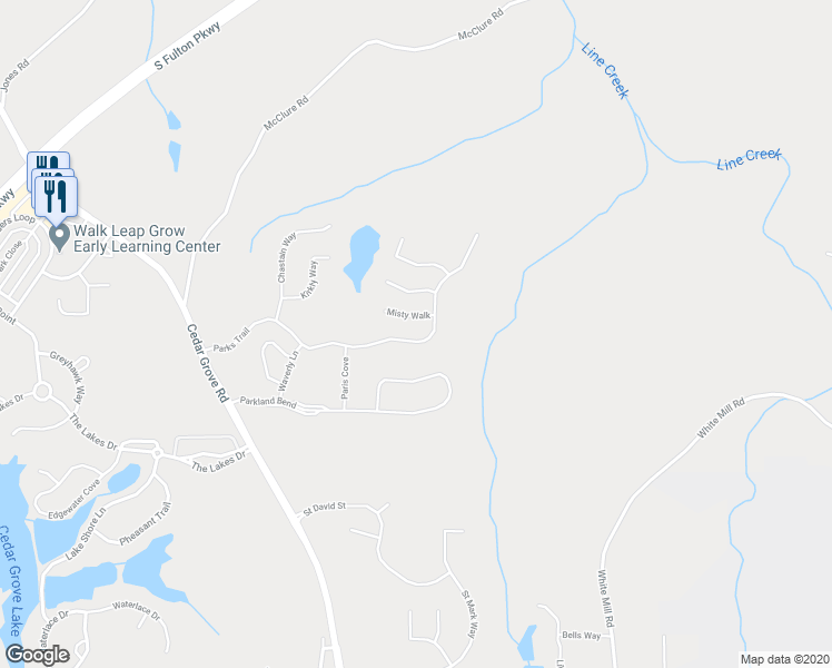 map of restaurants, bars, coffee shops, grocery stores, and more near 7327 Parks Trail in Fairburn