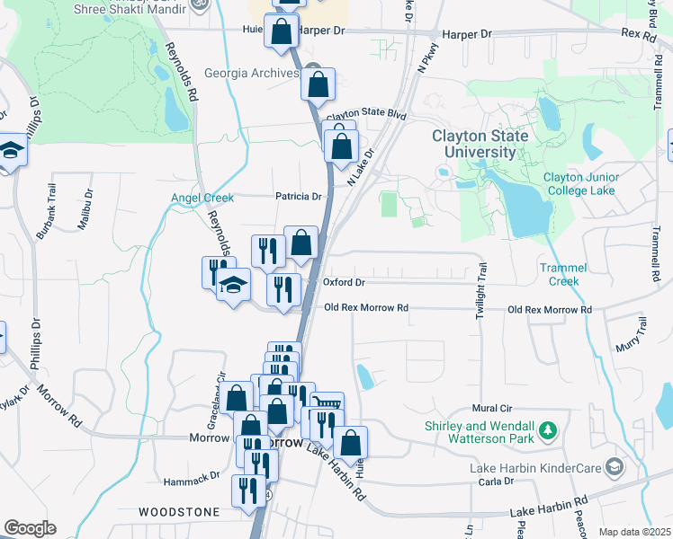 map of restaurants, bars, coffee shops, grocery stores, and more near 6042 North Lee Street in Morrow