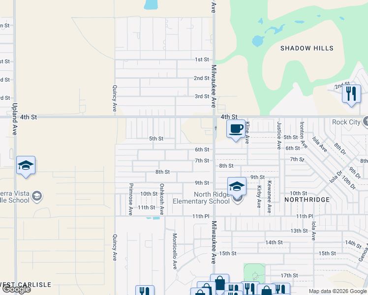 map of restaurants, bars, coffee shops, grocery stores, and more near 6522 7th Street in Lubbock