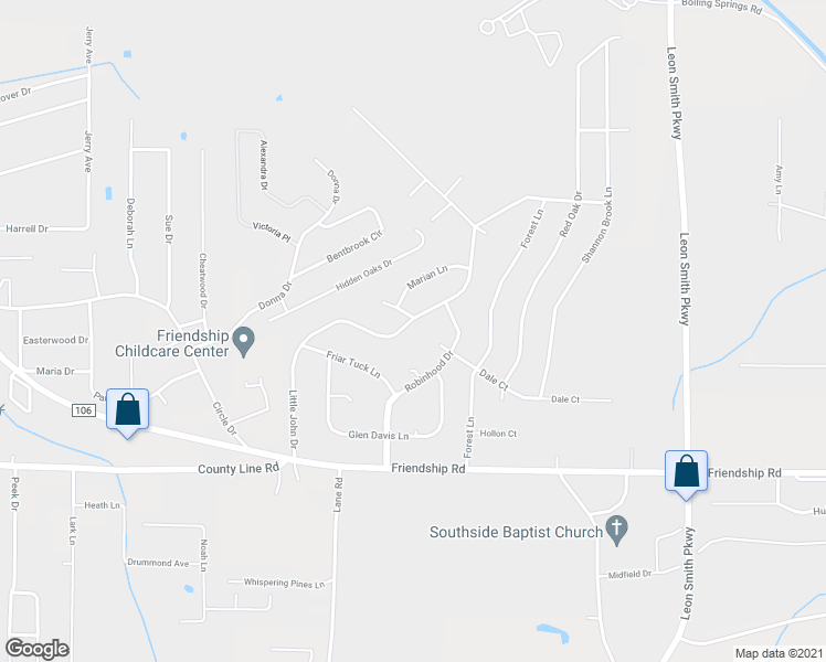 map of restaurants, bars, coffee shops, grocery stores, and more near 2031 Little John Drive in Oxford