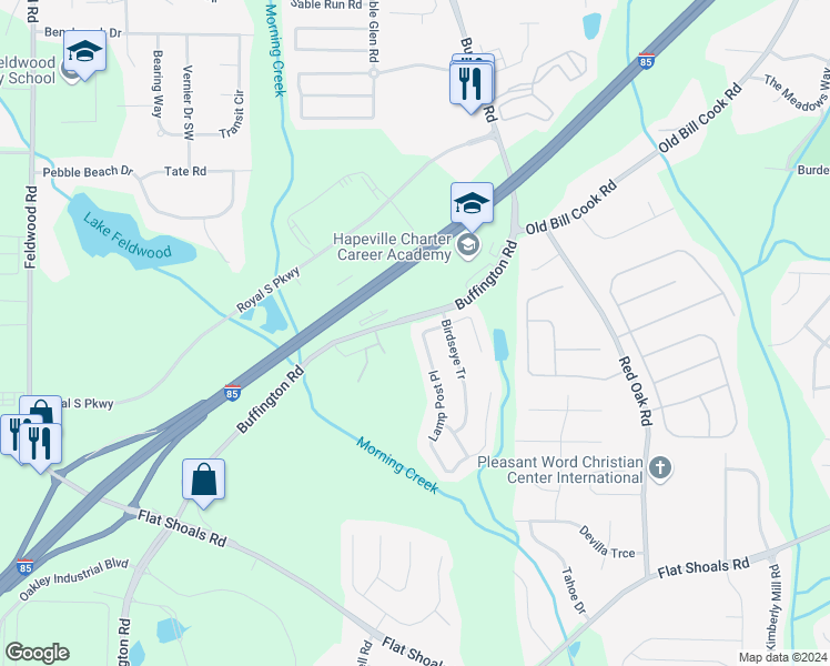 map of restaurants, bars, coffee shops, grocery stores, and more near 6131 Lamp Post Place in College Park