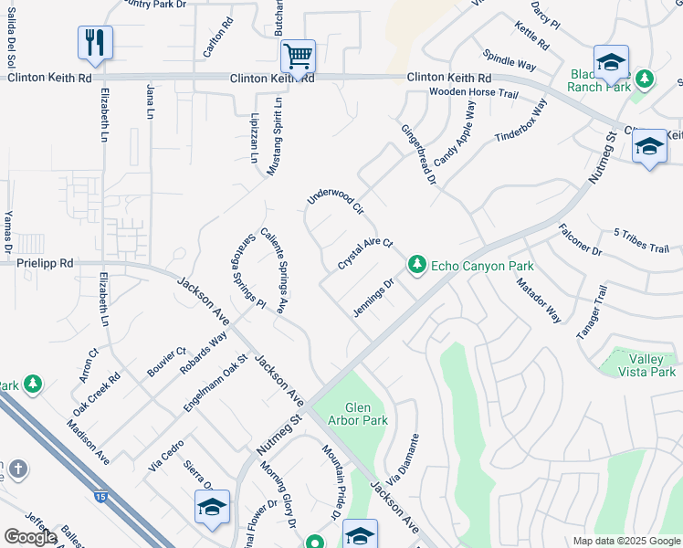 map of restaurants, bars, coffee shops, grocery stores, and more near 40456 Crystal Aire Court in Murrieta