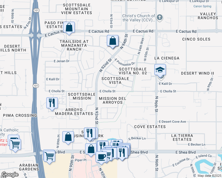 map of restaurants, bars, coffee shops, grocery stores, and more near 9303 East Lupine Avenue in Scottsdale