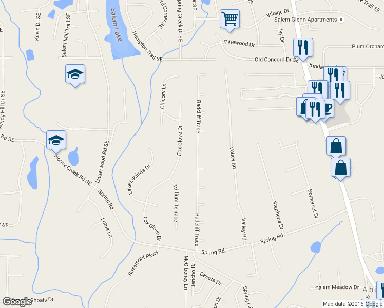 map of restaurants, bars, coffee shops, grocery stores, and more near 225 Radcliff Trce in Covington