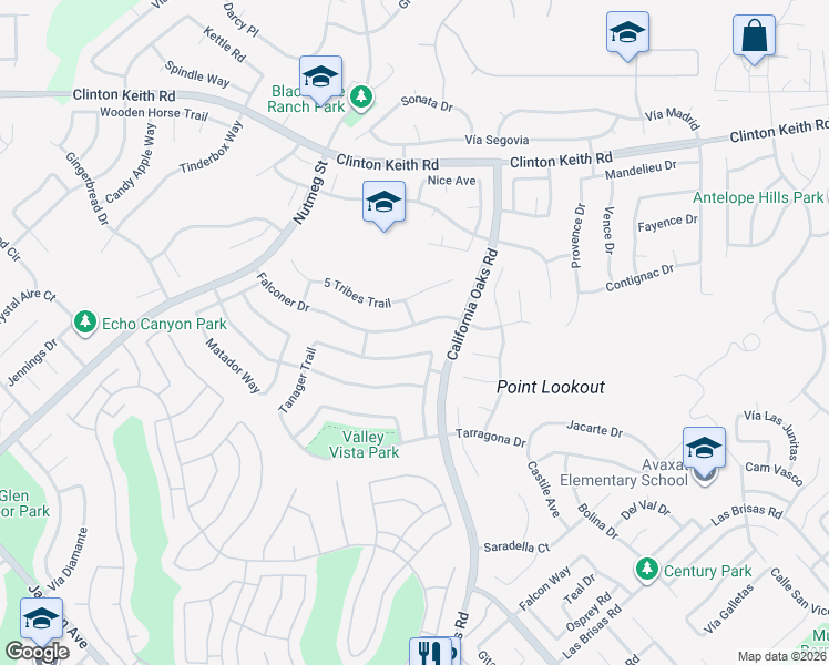 map of restaurants, bars, coffee shops, grocery stores, and more near 24102 Crowned Partridge Lane in Murrieta