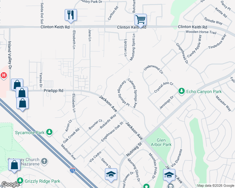map of restaurants, bars, coffee shops, grocery stores, and more near 23487 Saratoga Springs Place in Murrieta