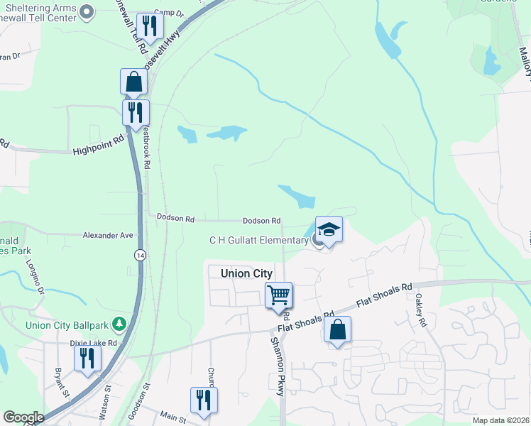 map of restaurants, bars, coffee shops, grocery stores, and more near 4676 Dodson Road in Union City