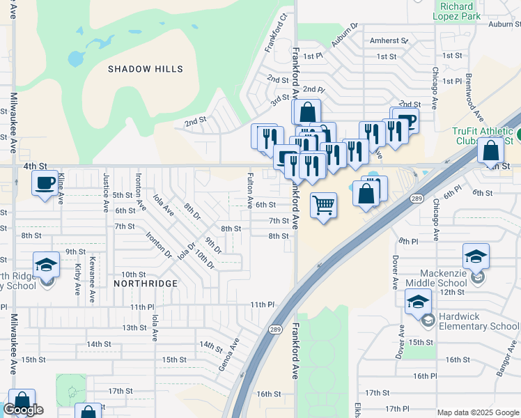 map of restaurants, bars, coffee shops, grocery stores, and more near 5827 6th Street in Lubbock