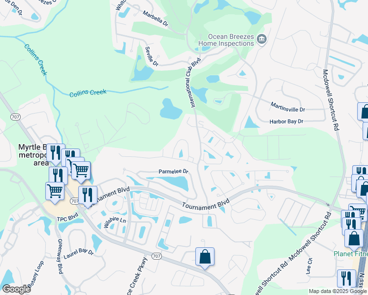map of restaurants, bars, coffee shops, grocery stores, and more near 209 Star Lake Drive in Murrells Inlet