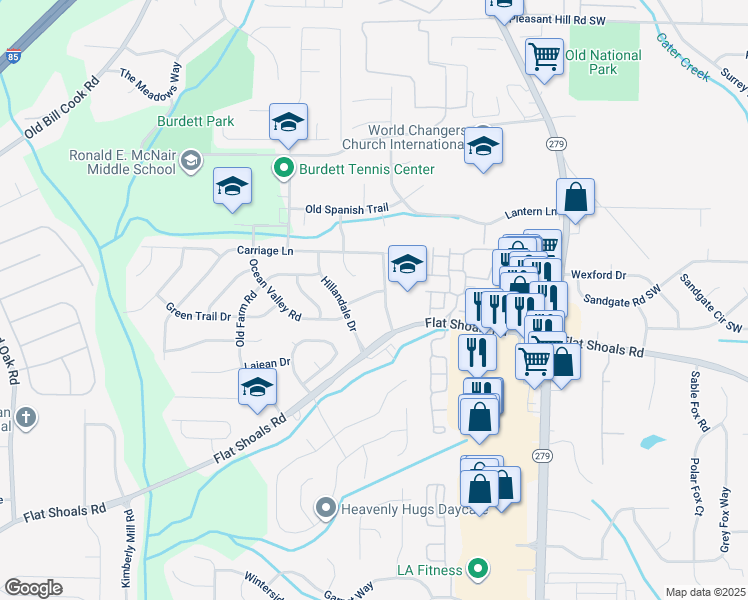 map of restaurants, bars, coffee shops, grocery stores, and more near 2668 Beacon Drive in College Park