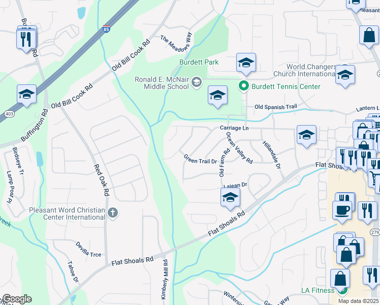 map of restaurants, bars, coffee shops, grocery stores, and more near 2933 Carriage Lane in College Park