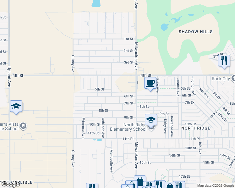 map of restaurants, bars, coffee shops, grocery stores, and more near 6704 6th Street in Lubbock