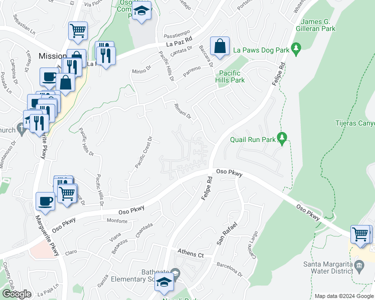 map of restaurants, bars, coffee shops, grocery stores, and more near 9 Merano in Mission Viejo