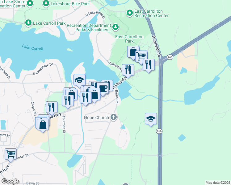 map of restaurants, bars, coffee shops, grocery stores, and more near 903 Bankhead Highway in Carrollton