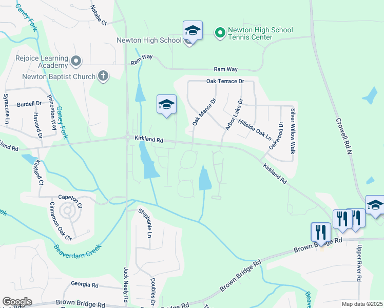 map of restaurants, bars, coffee shops, grocery stores, and more near 255 North Greenfield Circle in Covington