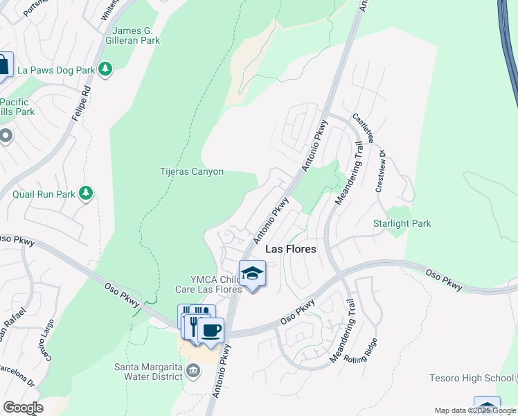map of restaurants, bars, coffee shops, grocery stores, and more near 170 Seacountry Lane in Rancho Santa Margarita