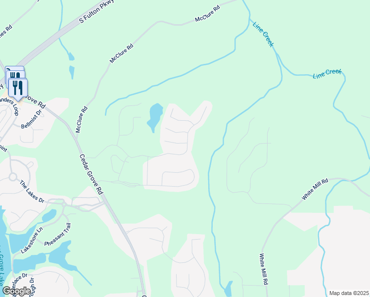 map of restaurants, bars, coffee shops, grocery stores, and more near 7307 Parks Trail in Fairburn
