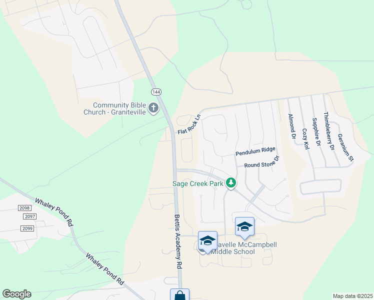map of restaurants, bars, coffee shops, grocery stores, and more near 132 Flat Rock Lane in Graniteville