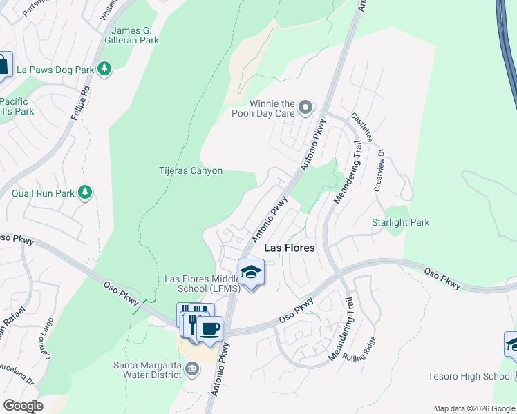 map of restaurants, bars, coffee shops, grocery stores, and more near 211 Seacountry Lane in Rancho Santa Margarita