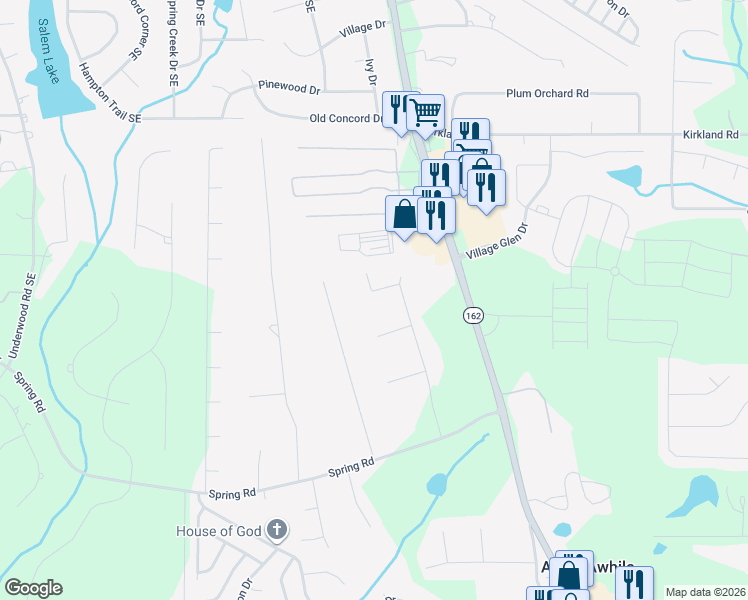 map of restaurants, bars, coffee shops, grocery stores, and more near 40 Sunset Court in Covington